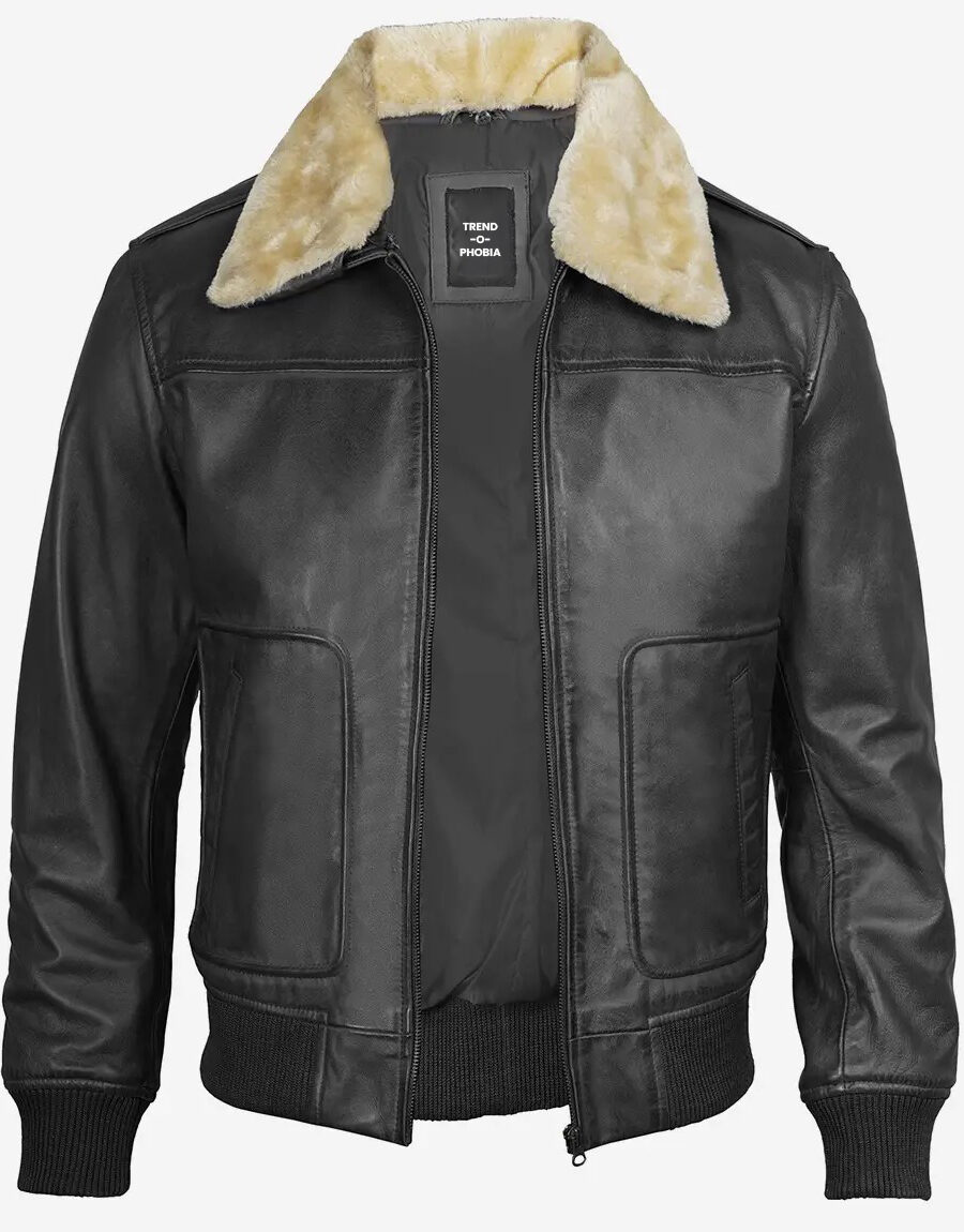 Men’s Black Asymmetrical Leather Shearling Jacket