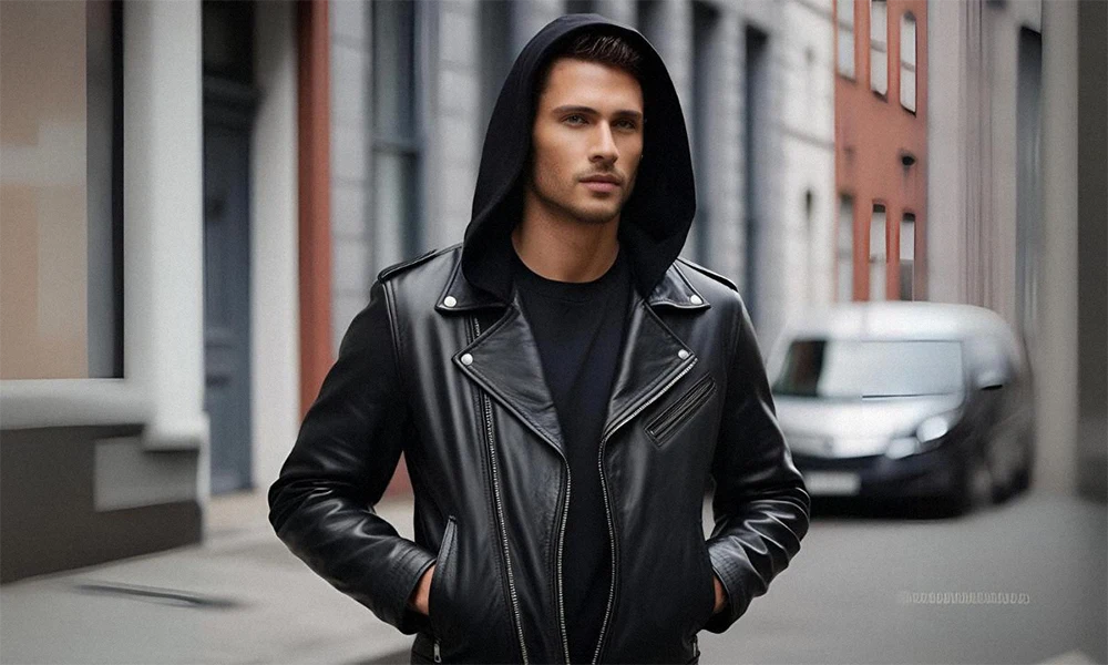 Black hooded cowhide leather image.