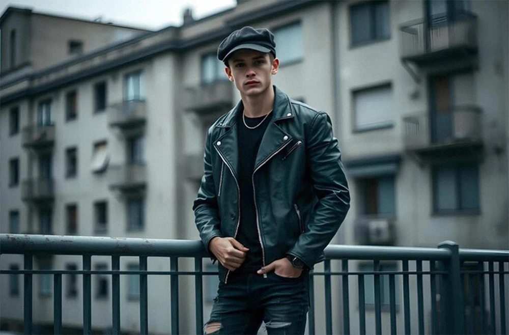 Man wearing leather jacket