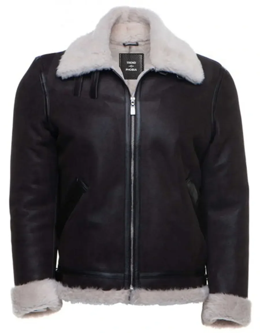 Men’s Black Asymmetrical Leather Shearling Jacket
