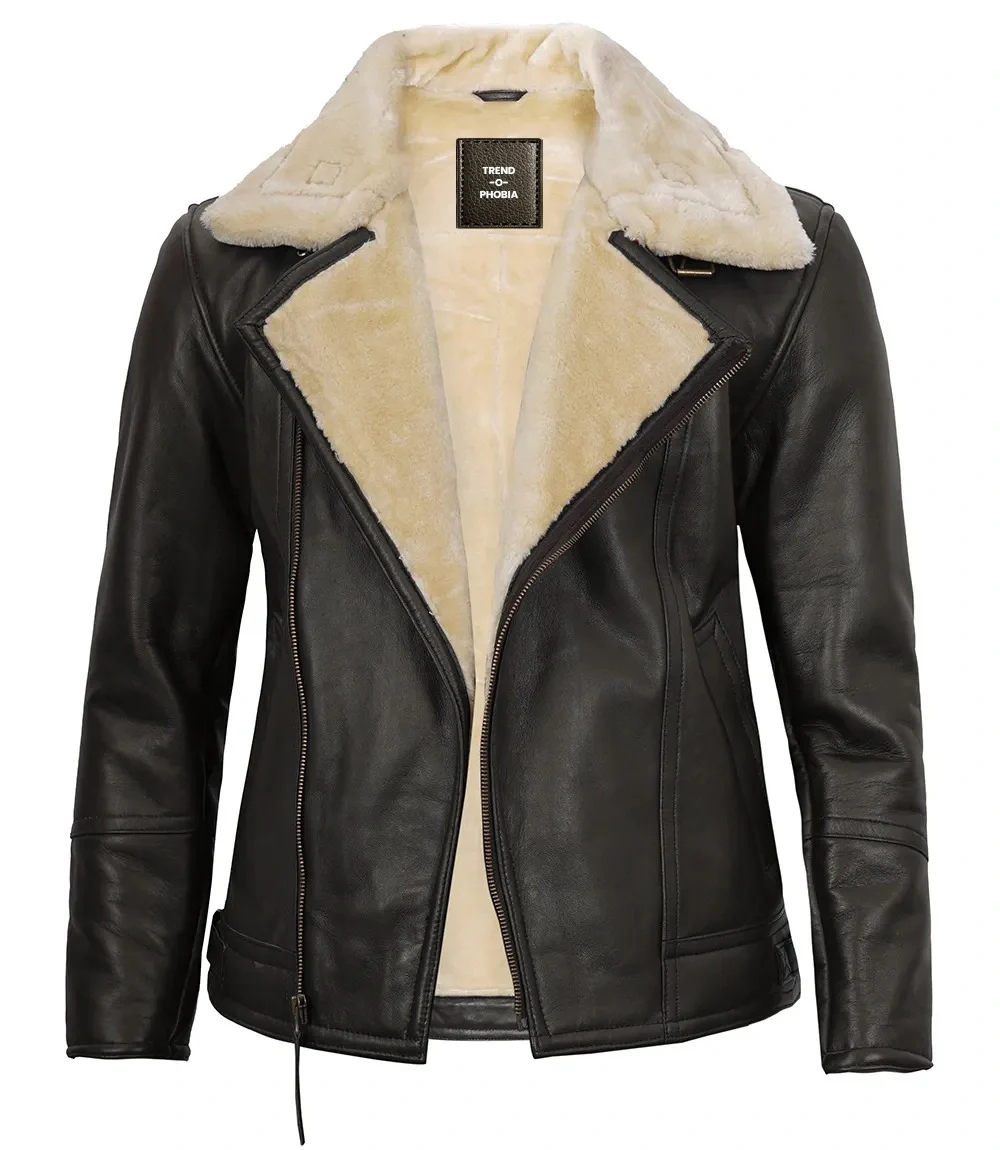 Men’s Black Asymmetrical Leather Shearling Jacket