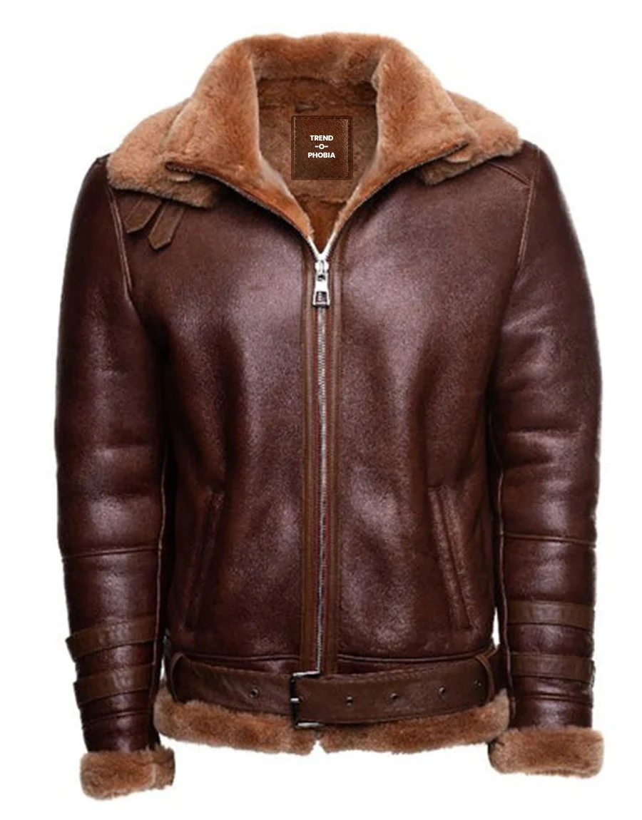 Men’s Brown Asymmetrical Leather Shearling Jacket