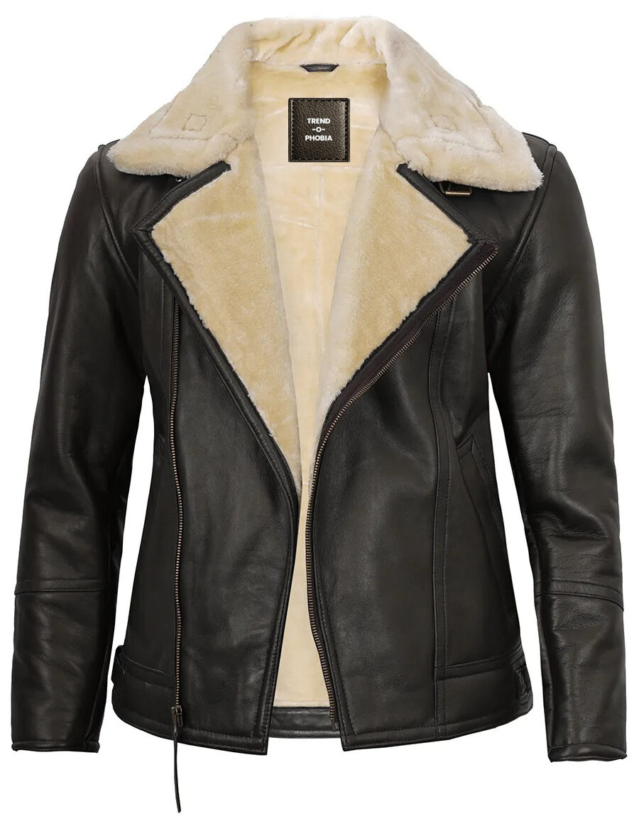 Men’s Black Asymmetrical Leather Shearling Jacket