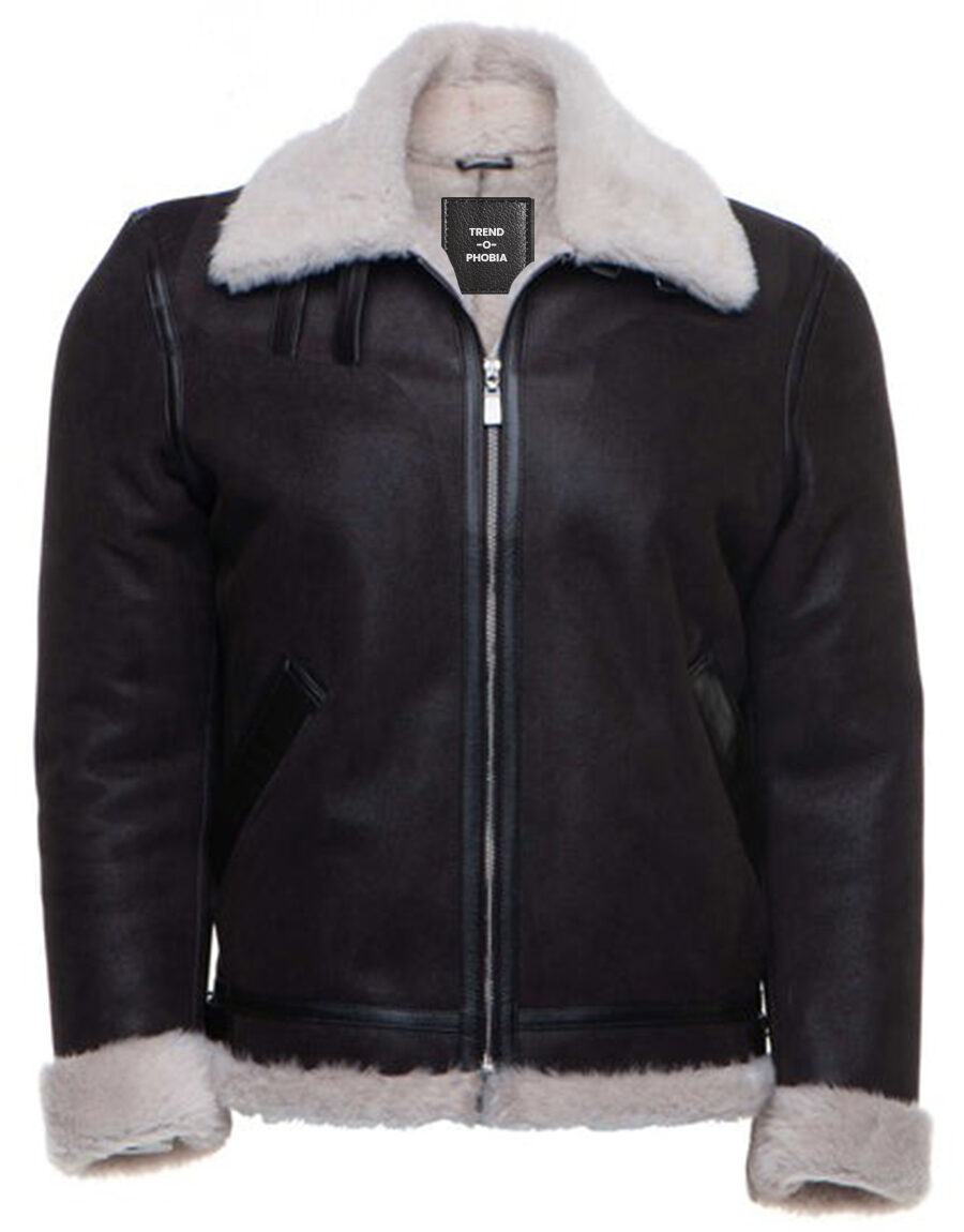 Men’s Black Asymmetrical Leather Shearling Jacket
