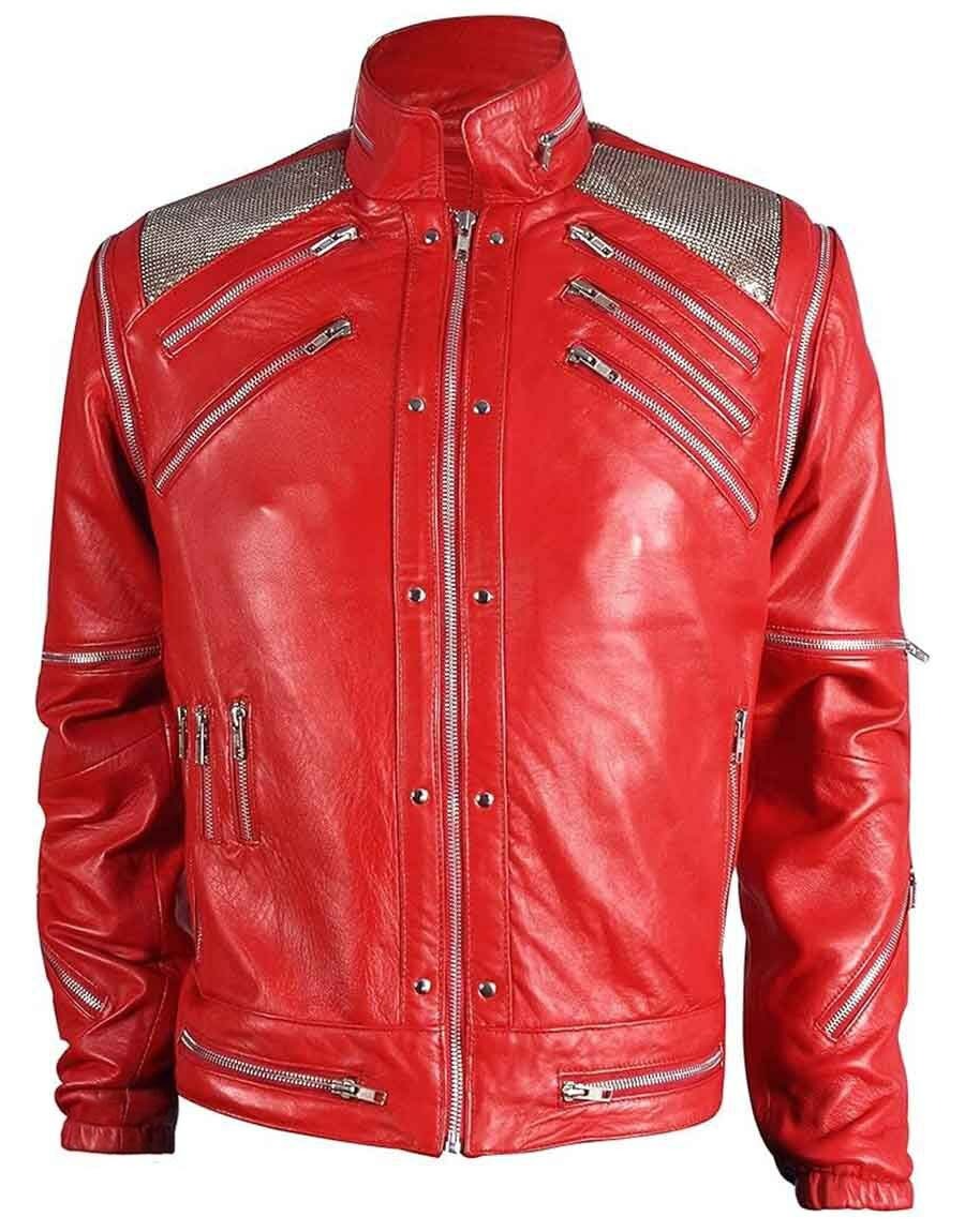 Acerra Men's Premium Michael Jackson Red Biker Leather Jacket